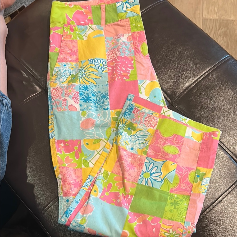 Lilly Pulitzer Pink and Green Straight Leg Capri - Picture 2 of 7